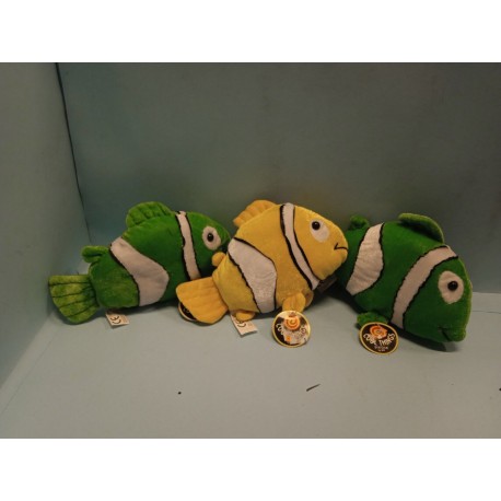 Set 3 Pesci Peluche 2Verde e 1Giallo cm 22 Cool Things Division Nuovo Vintage