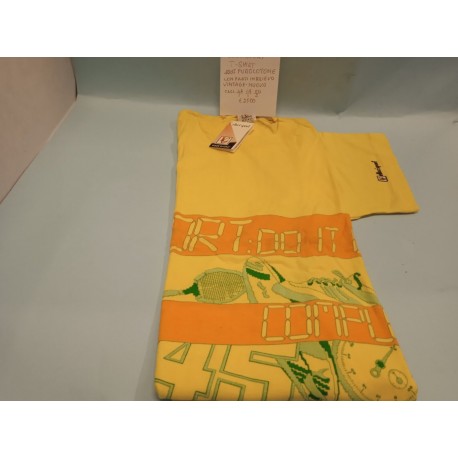 T shirt Giro Giallo con scritta in Rilievo Taglia 50 Elleci Sport Vintage Nuovo