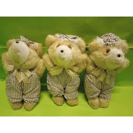 Set 3 Orsetti di Peluches con Vestitini Nuovo Vintage