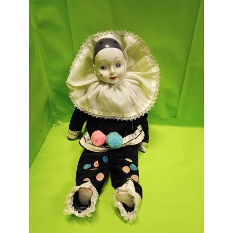 Pierrot Flessibile Porcellana e Velluto 40 cm. Vintage Nuovo