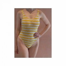 Body Donna Surf Canotta Rigato Bianco/Giallo Taglia 44