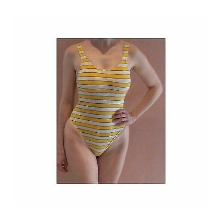 Body Donna Surf Canotta Rigato Bianco/Giallo Taglia 44