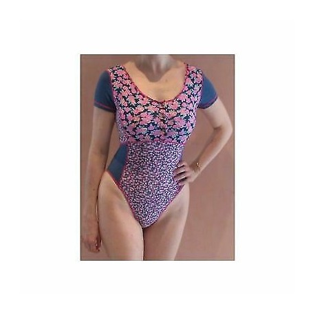 Body Donna Anton ½ Manica Blu e Fiori  Misura II