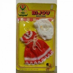 Bijou Boutique - Vestitino rosso di lana con berrettina bianca per Bambola Bijou