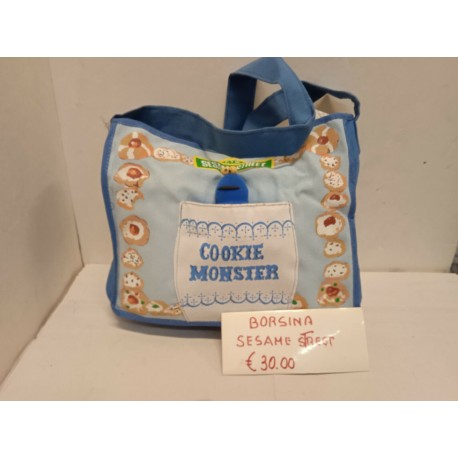 Shopper Cockie Monster Sesame Sreet Borsina Azzurra in cotone Vintage 