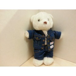 Peluche Orsacchiotto  con vestito di Jeans Misura Media Vintage