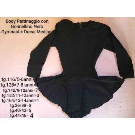 Body Pattinaggio Gonnellino Nero TG152 Medicobri Gimnastik Dress Vintage New