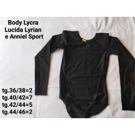 Body Lycra Lucido Nero Manica Lunga Taglia 36-38 Lyrian