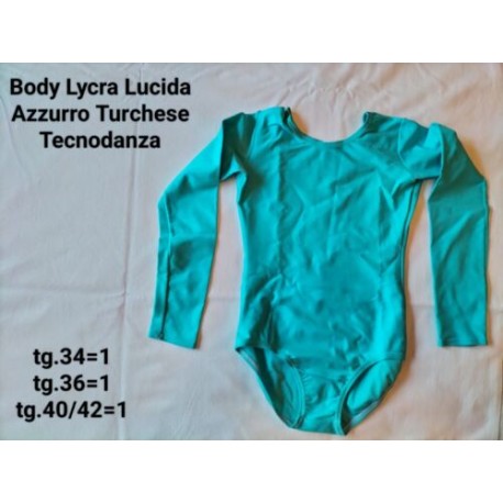 Body Lycra Lucido Turchese Manica Lunga Taglia 40/42 Tecnodanza