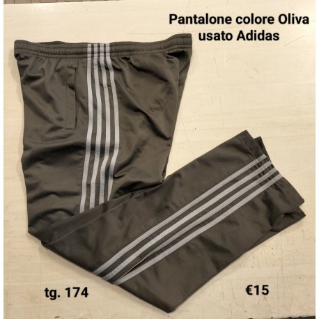 Pantaloni Acetato Verde Oliva con bande Bianche  Tg 174  Adidas Vintage Usato