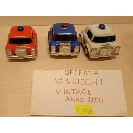 3 Macchinine Polizia Rossa Blu Bianca  a Retrocarica o Frizione Vintage