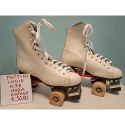 Pattini a Rotelle con Scarponcino in cuoio bianco ruote legno N 38 Sport Vintage