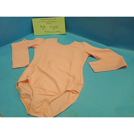 Body Lycra Rosa chiaro Manica Lunga Tecnodance TG 36-38 '70-80 Vintage Nuovo