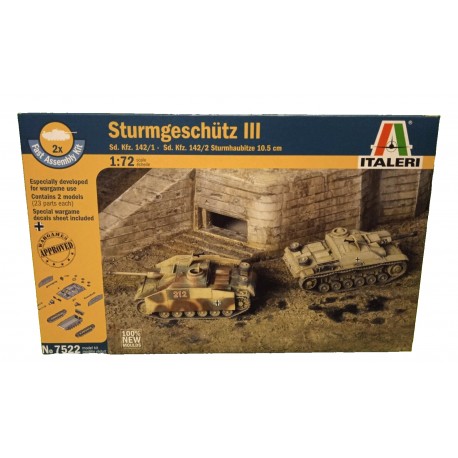 German Sturmgeschutz III WWII  - 2 x Tank Plastic Model Kit 1/72 Cod7522 Italeri